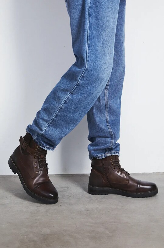 Buty wysokie męskie skórzane kolor brązowy RW24.OBM509