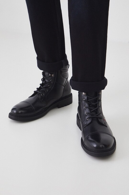 Buty wysokie męskie ze skóry ekologicznej kolor czarny RW24.OBM601