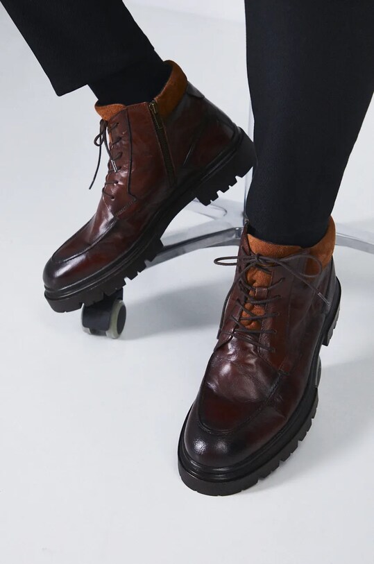 Buty wysokie męskie skórzane kolor brązowy casual brązowy RW24.OBM608