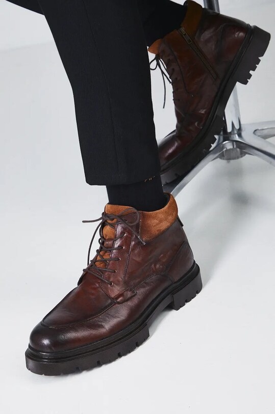 Buty wysokie męskie skórzane kolor brązowy RW24.OBM608