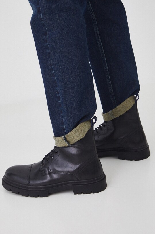 Buty wysokie męskie skórzane kolor czarny nieocieplane czarny RW24.OBM609