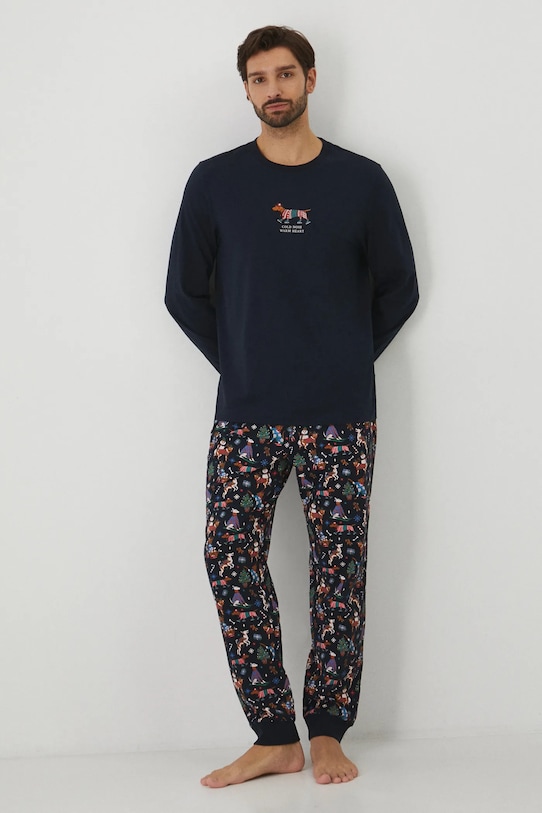 Pyžamo vánoční tmavomodrá barva sada námořnická modř RW24.PJMA01