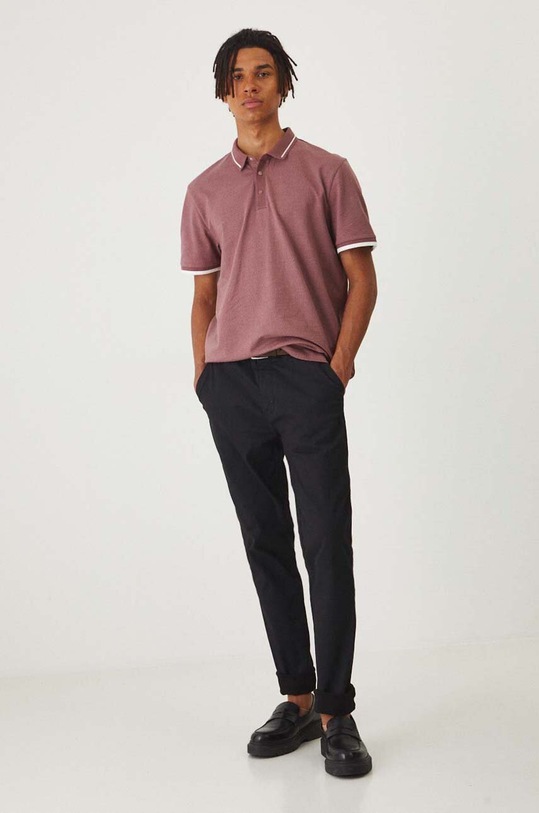 Polo bawełniane męskie z domieszką elastanu z drobnym wzorem kolor różowy RW24.POM101 różowy RW24