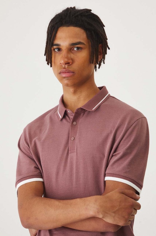 Polo bawełniane męskie z domieszką elastanu z drobnym wzorem kolor różowy różowy RW24.POM101