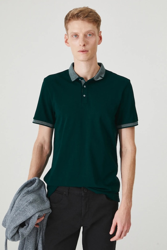 Polo bawełniane męskie z elastanem gładkie kolor zielony RW24.POMB02 zielony