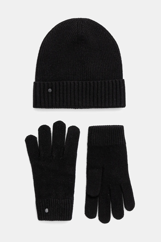 Zestaw prezentowy: czapka i rękawiczki wełniane kolor czarny czarny RW24.ROM911