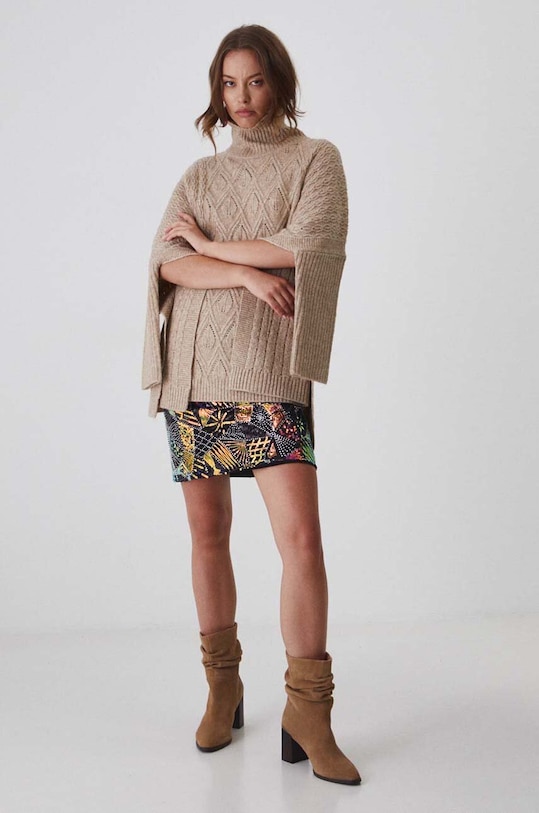 Poncho z domieszką wełny melanżowe kolor beżowy RW24.SAD504 beżowy RW24