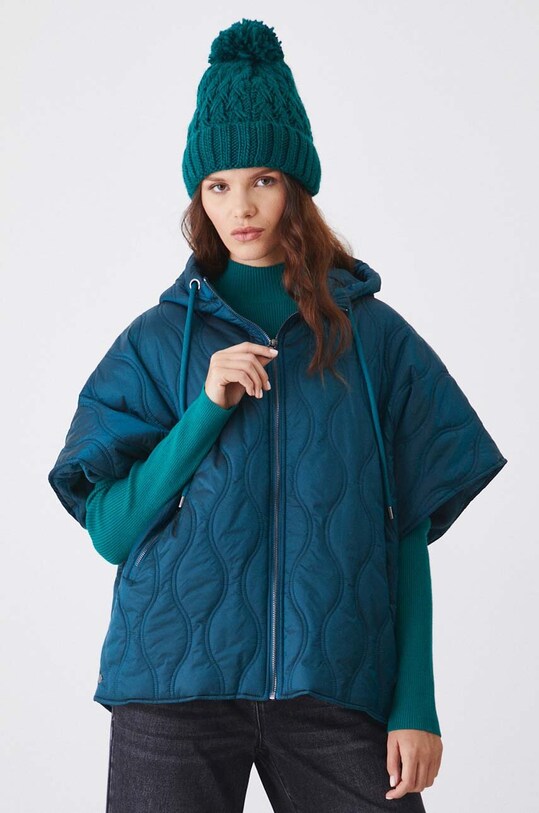 Poncho damskie pikowane kolor zielony turkusowy RW24.SAD507