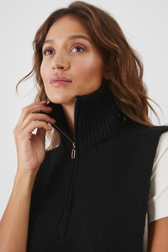 Rolákový šál dámsky s prímesou vlny čierna farba pletenina čierna RW24.SAD802