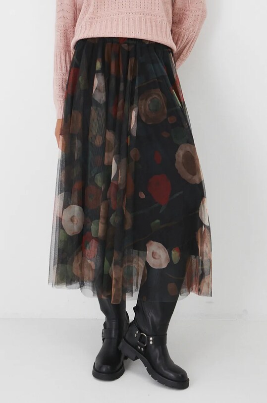 Spódnica damska maxi wzorzysta kolor czarny rozkloszowany czarny RW24.SDD772