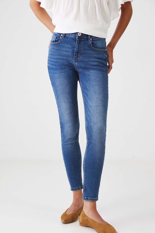 Jeansy damskie skinny z efektem sprania kolor niebieski Basic niebieski RW24.SJD030