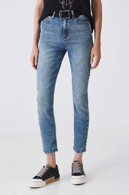 Jeansy damskie slim z efektem sprania kolor niebieski RW24.SJD050 niebieski RW24