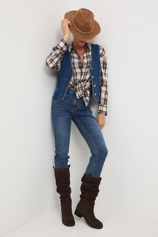 Jeansy damskie slim z efektem sprania kolor niebieski RW24.SJD405