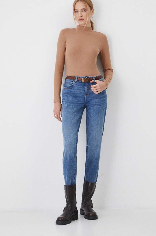 Jeansy damskie straight z efektem sprania kolor niebieski RW24.SJD505 niebieski