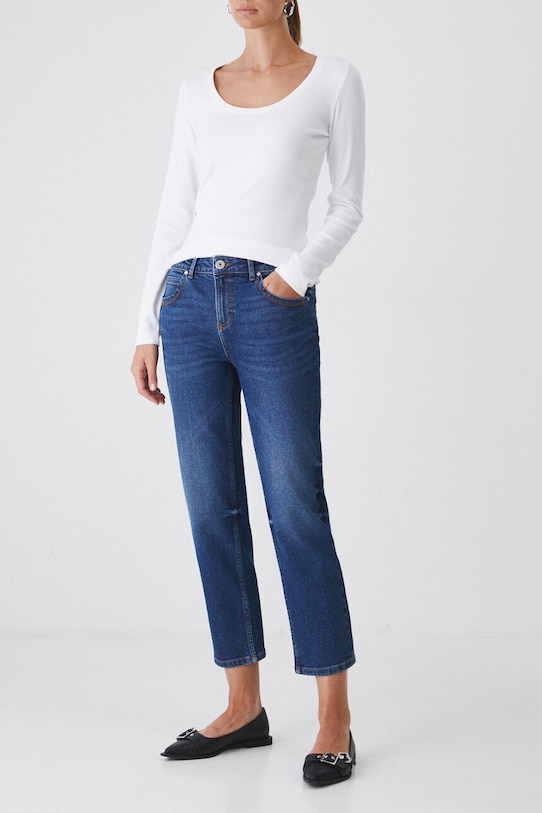 Jeansy damskie straight z efektem sprania kolor granatowy granatowy RW24.SJD505