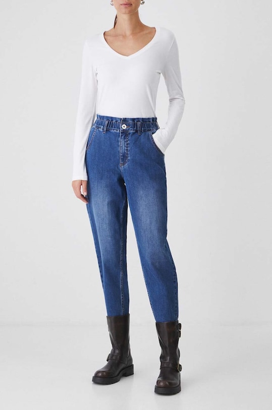 Jeansy damskie slouchy z efektem sprania kolor niebieski niebieski RW24.SJD510