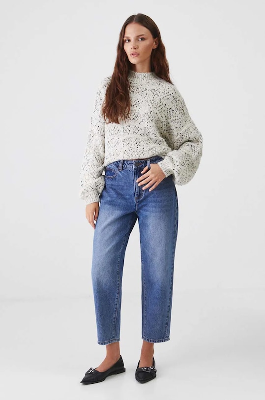 Jeansy bawełniane damskie slouchy z efektem sprania kolor niebieski RW24.SJD512 niebieski RW24