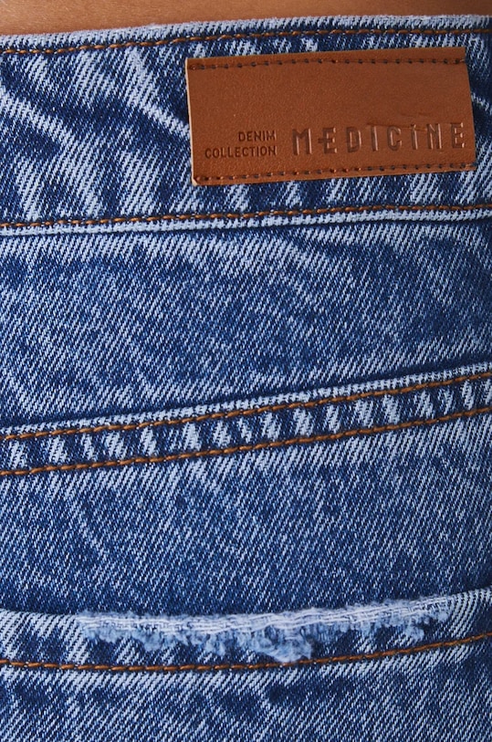 Jeansy bawełniane damskie slouchy z efektem sprania kolor niebieski niebieski RW24.SJD512