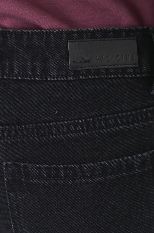 Jeansy bawełniane damskie straight z efektem sprania kolor czarny czarny RW24.SJD800