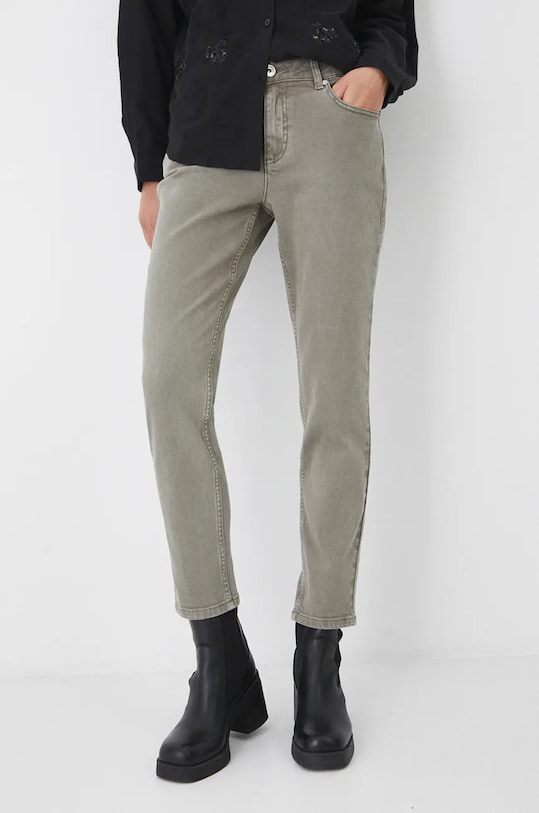 Jeansy damskie slim z efektem sprania kolor zielony zielony RW24.SJD804