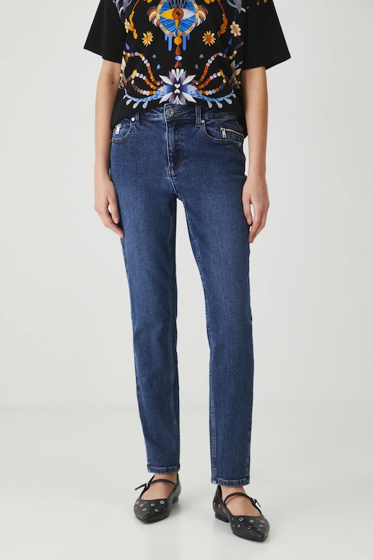 Jeansy damskie slim z efektem sprania kolor granatowy granatowy RW24.SJDB03