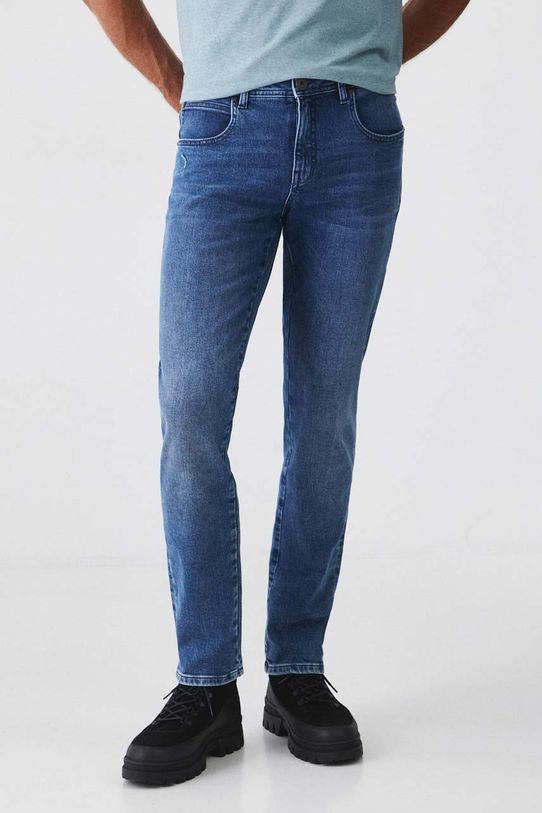 Jeansy męskie straight z efektem sprania kolor niebieski niebieski RW24.SJM602