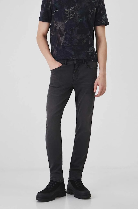 Jeansy męskie slim z efektem sprania kolor czarny czarny RW24.SJM703