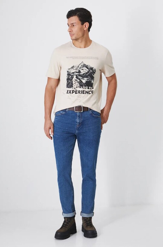 Jeansy męskie tapered z przetarciami kolor niebieski niebieski RW24.SJM901