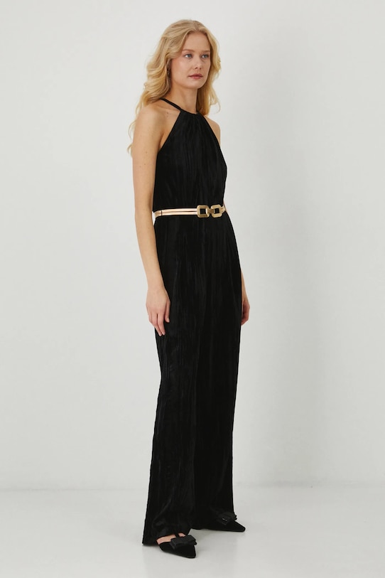 Dámsky velúrový čierny overal s opaskom čierna RW24.SKDB00