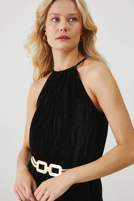 Dámsky velúrový čierny overal s opaskom RW24.SKDB00 čierna