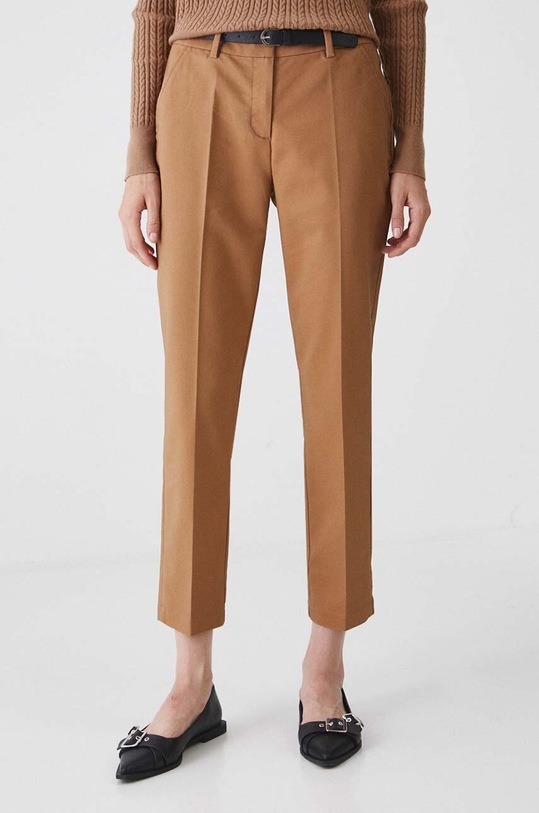 Kalhoty dámské chino s páskem béžová barva látka béžová RW24.SPD050