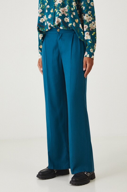 Spodnie damskie wide leg z lyocellu gładkie kolor turkusowy RW24.SPD103 turkusowy RW24