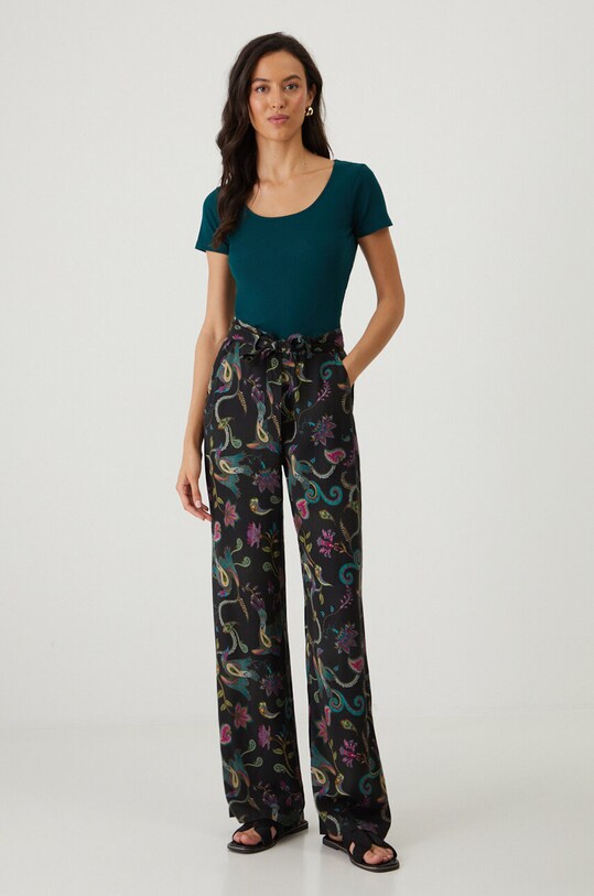 Spodnie damskie z paskiem wide leg wzorzyste kolor czarny RW24.SPD203 czarny RW24