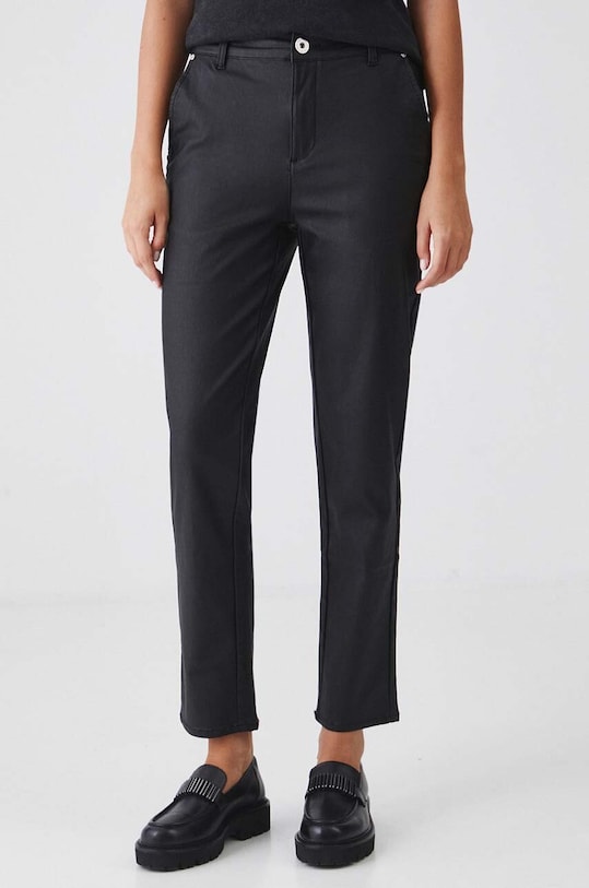 Spodnie damskie chino woskowane kolor czarny tkanina czarny RW24.SPD505