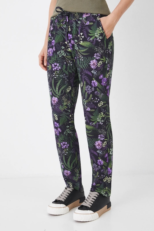 Spodnie dresowe bawełniane damskie z domieszką elastanu wzorzyste kolor czarny z elastanem czarny RW24.SPD710