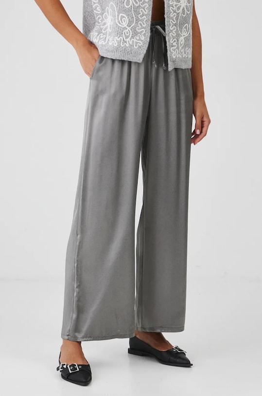 Spodnie damskie wide leg z wiskozy kolor srebrny tkanina srebrny RW24.SPD770