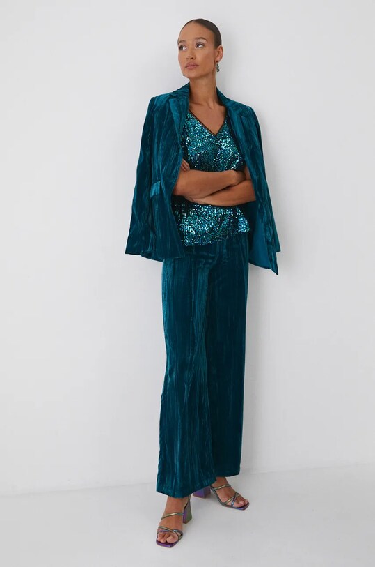 Spodnie damskie wide leg welurowe kolor zielony RW24.SPDA00 turkusowy RW24