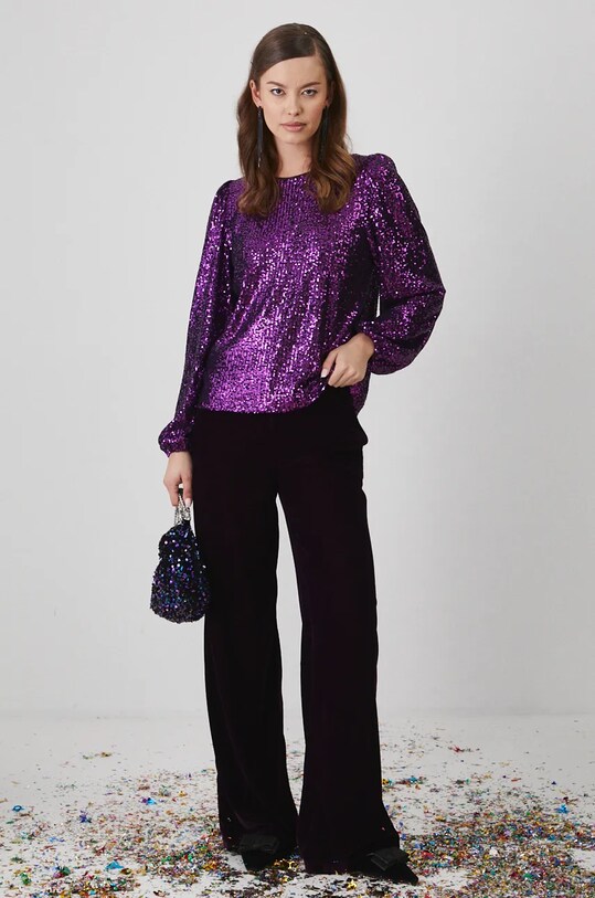 Spodnie damskie wide leg welurowe kolor fioletowy RW24.SPDA02 fioletowy RW24