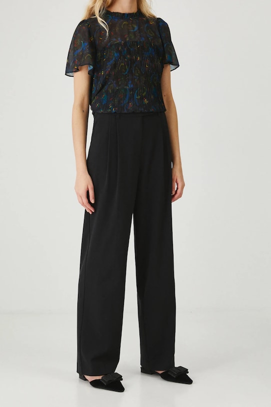 Spodnie damskie wide leg gładkie kolor czarny tkanina czarny RW24.SPDB02