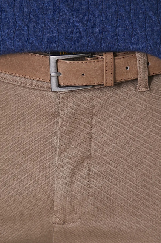 Spodnie męskie slim z paskiem kolor brązowy brązowy RW24.SPM092