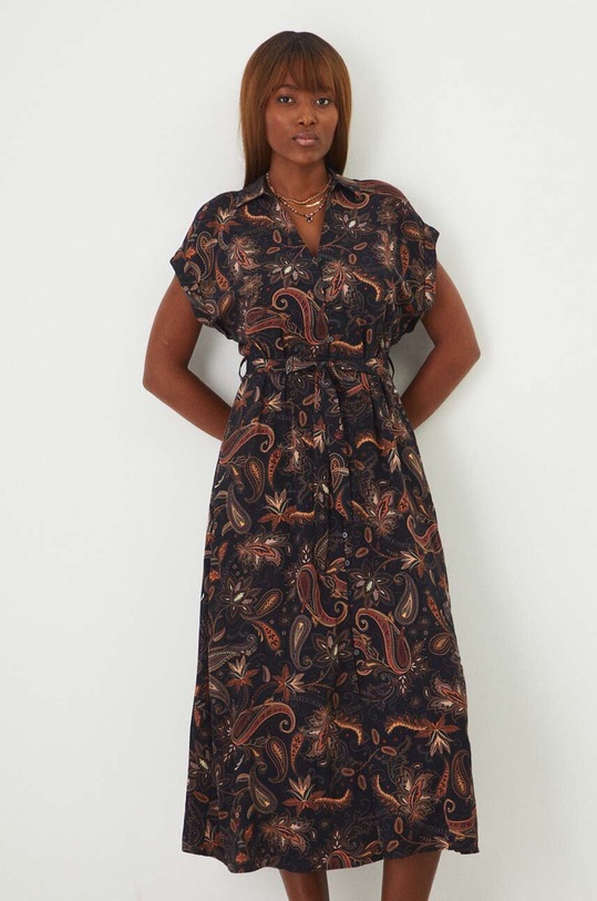 Šaty dámske midi s opaskom so vzorom RW24.SUD011 čierna RW24