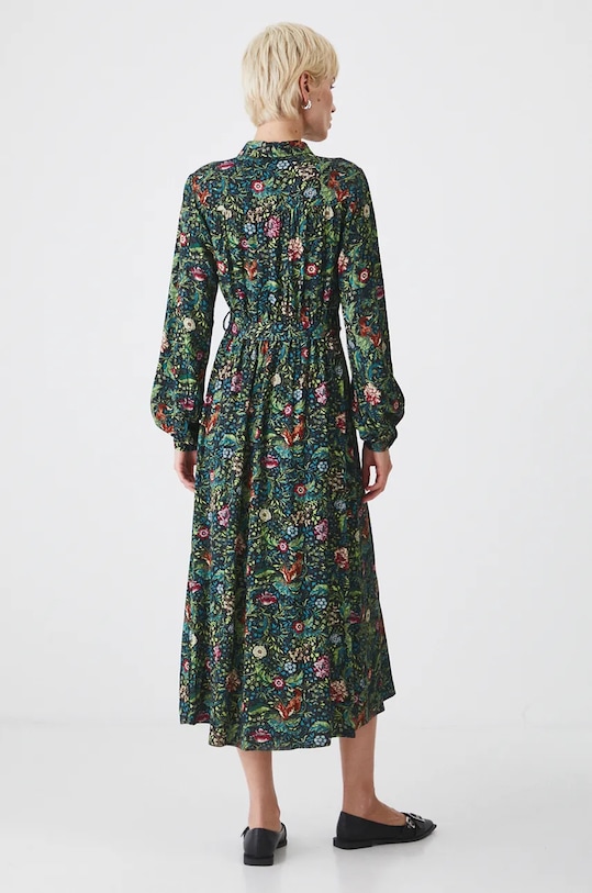 Oblečenie Šaty dámske midi so vzorovaným opaskom čierna farba RW24.SUD070 viacfarebná