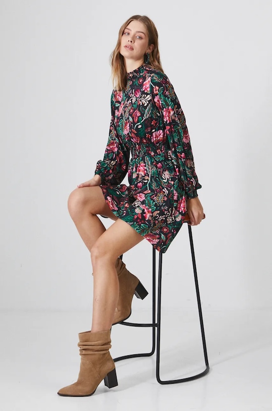 Sukienka damska mini wzorzysta kolor multicolor rozkloszowany multicolor RW24.SUD091