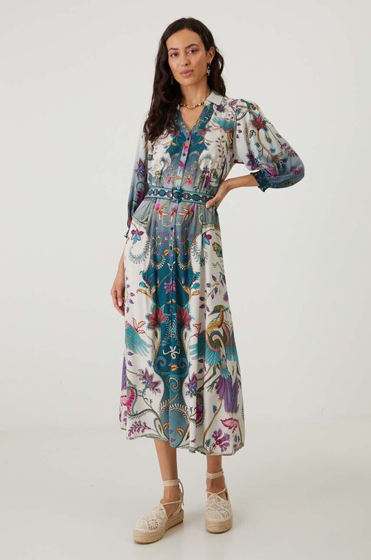 Sukienka damska midi z paskiem wzorzysta kolor multicolor RW24.SUD201 multicolor RW24