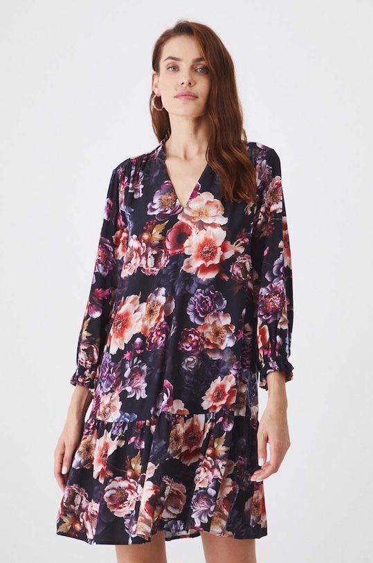 Sukienka damska mini w kwiaty kolor czarny tkanina czarny RW24.SUD404
