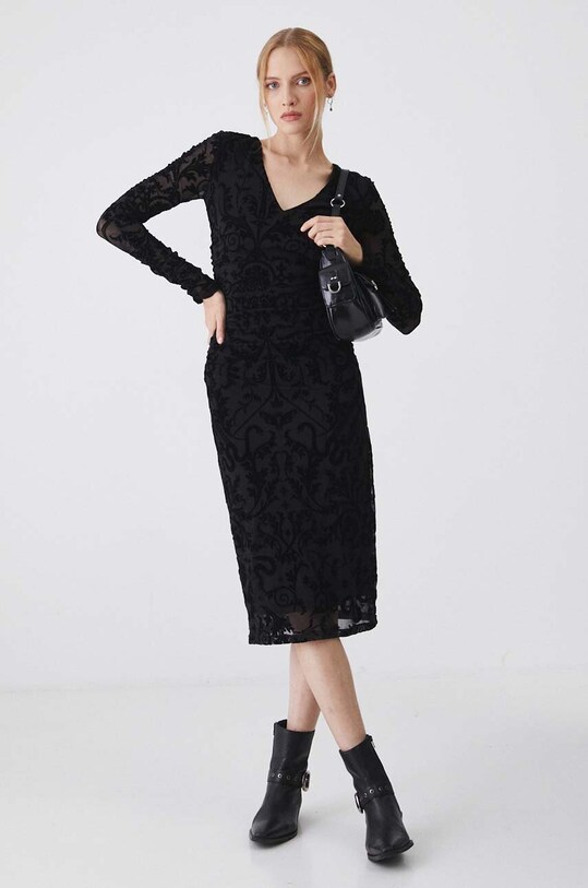 Šaty midi vzorované čierna farba RW24.SUD502 čierna RW24