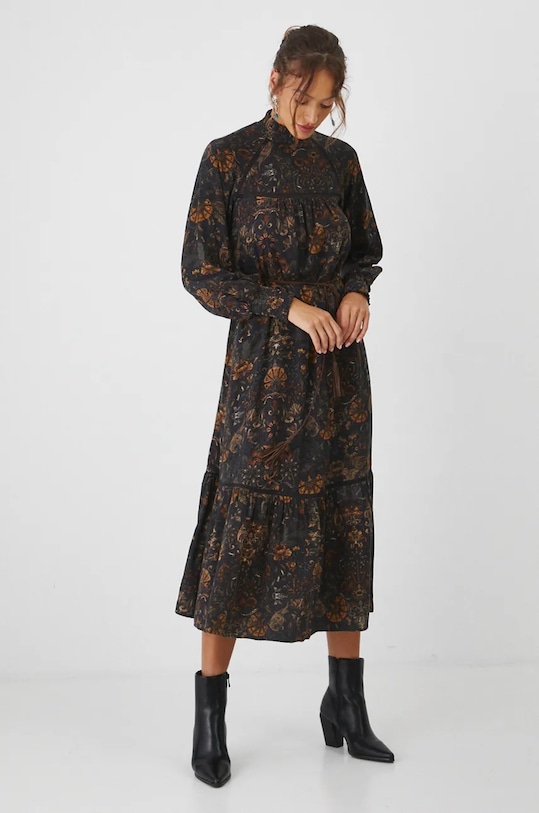 Sukienka damska midi z paskiem wzorzysta kolor czarny RW24.SUD802 czarny RW24