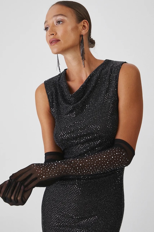 Sukienka damska maxi z metaliczną nicią kolor czarny RW24.SUDA05 czarny