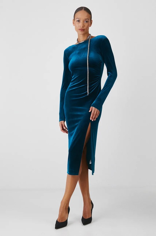 Šaty midi, z veluru zelená barva midi tyrkysová RW24-SUDA15