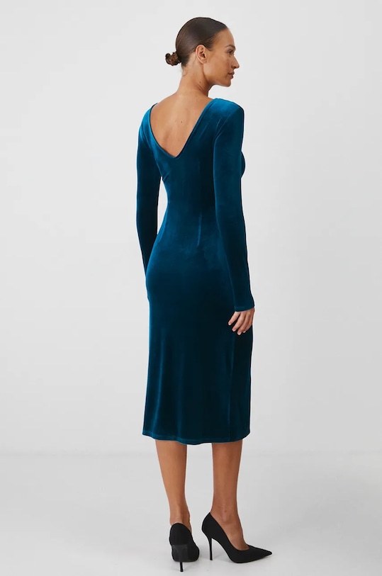 Šaty midi, z veluru zelená barva RW24-SUDA15 tyrkysová RW24